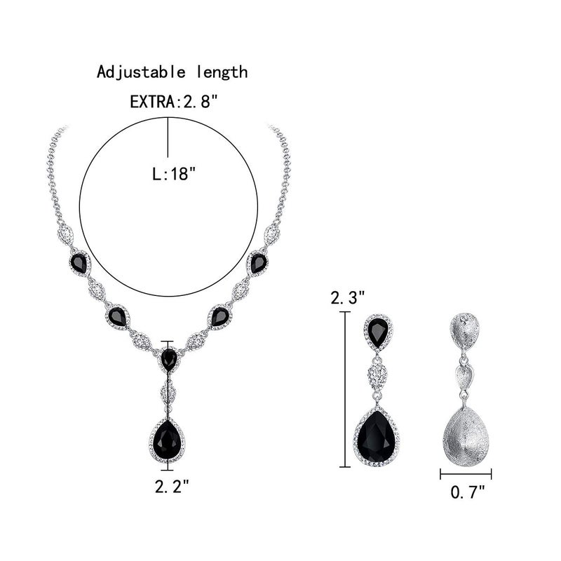 EleQueen Women's Cubic Zirconia Teardrop Y-Necklaces Dangle Earrings Sets for Brides Bridesmaids Black Silver-Tone - Image 4